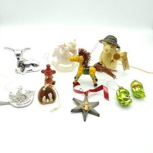 Lot 10 Vintage Ornaments Angel Star Horse Mouse Nativity Frogs Italy Germany